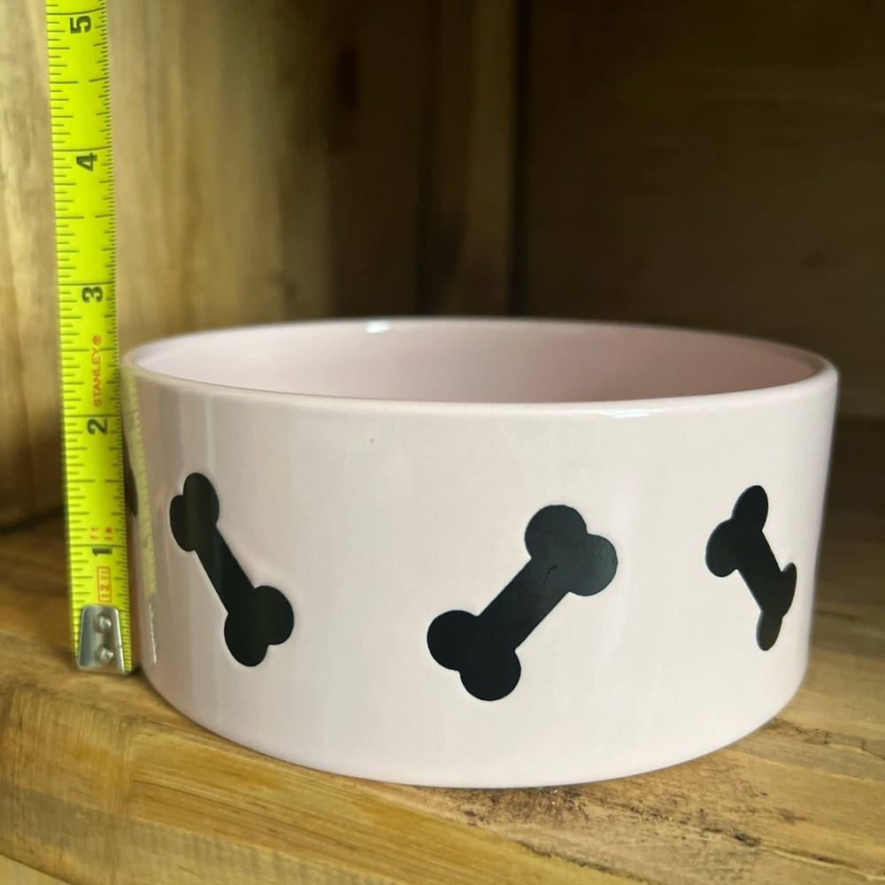 Pink Dog Bowl with Black Bone Design